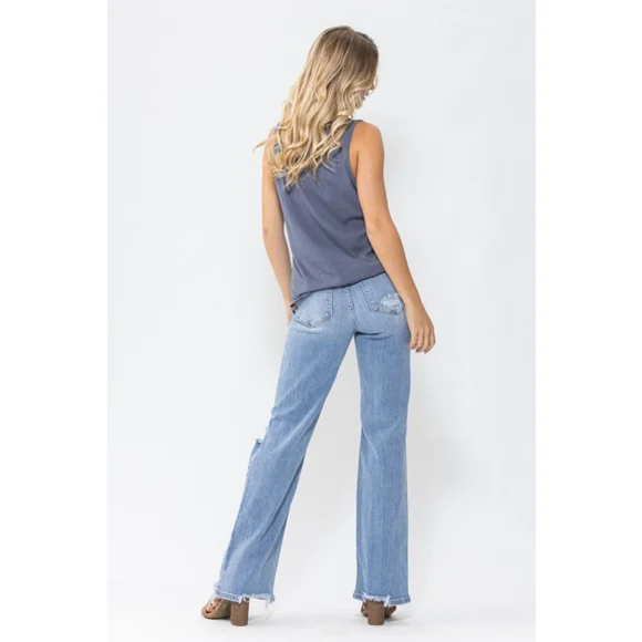 Judy Blue High Waist 90's Knee Destroy Straight Denim Jeans Size 28 Baddie - Picture 7 of 11